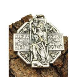 Medalla de San Crist&oacute;bal y Nuestra Se&ntilde;ora del Camino - 32 mm Plata