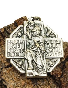 Médaille à Saint Christophe et Notre Dame de la Route - 32 mm argenté