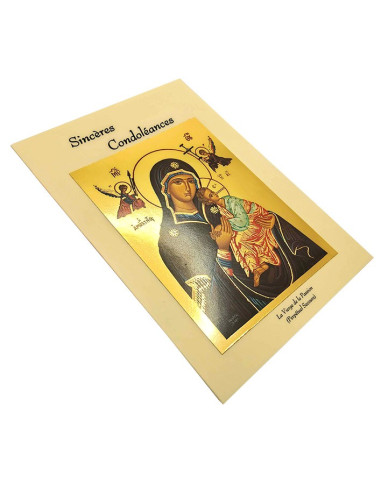 Carte de voeux - Sincères condoléances - Icône Vierge de la Passion - Doré