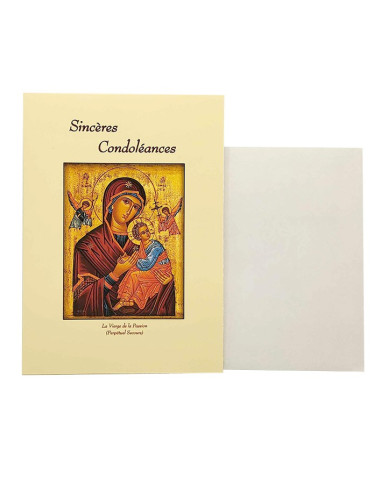 Carte de voeux - Sincères condoléances - Icône Vierge de la Passion - Rouge