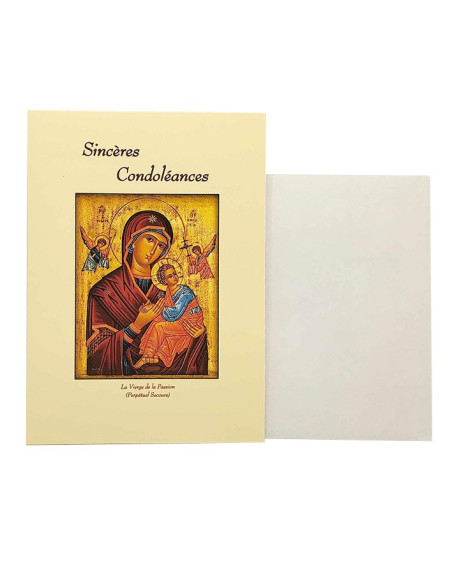 Carte de voeux - Sincères condoléances - Icône Vierge de la Passion - Rouge