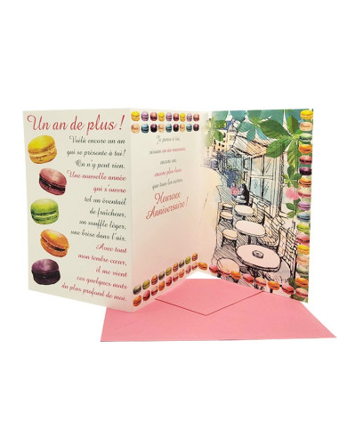 Drieluik verjaardagskaart "One More Year" - Macarons