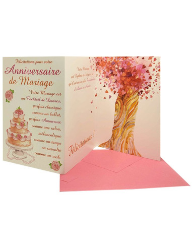 Dreifach gefaltete Glückwunschkarte zum Hochzeitstag - Torte
