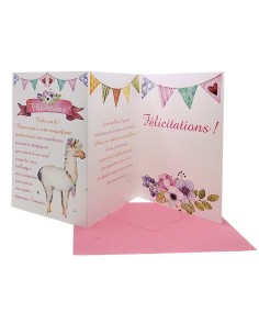 Drieluik Geboortefelicitatiekaart - Lama en Wimpels