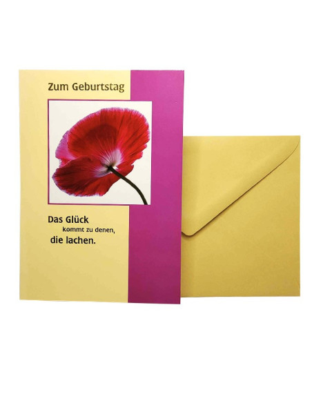 German Birthday Card - Poppy and Gold Text