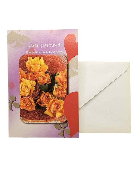 Carte un an de mariage roses en néerlandais avec enveloppe – 11 × 17 cm