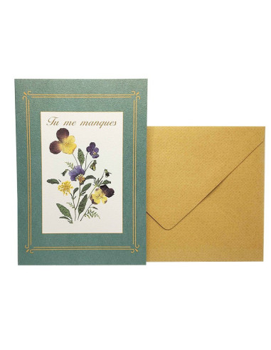 "I Miss You" Card - With Real Dried Flowers