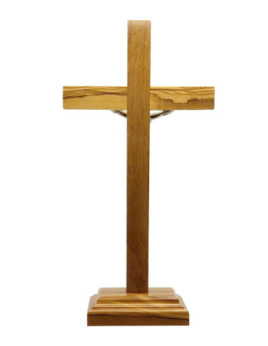 Sint-Benedictuskruis van olijfhout - 22 cm - op sokkel