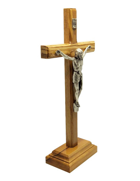 Olive Wood Saint Benedict Cross - 22 cm - on Base