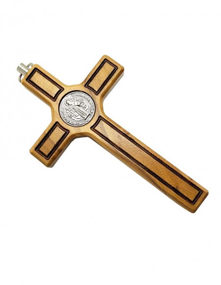 Croix Saint Benoit en bois d'olivier - 10,5 cm - à suspendre
