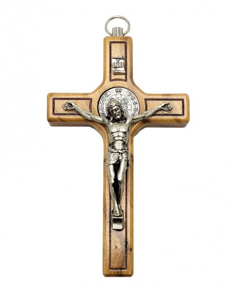Cruz de San Benito en Madera de Olivo - 10,5 cm - Para Colgar