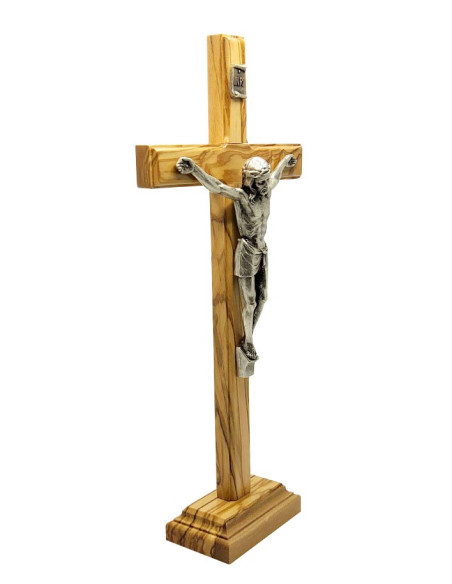Croix en bois d'olivier - 27 cm - avec socle