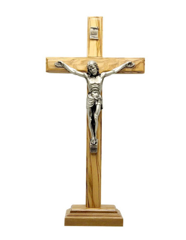 Croce in legno d'ulivo - 27 cm - con base