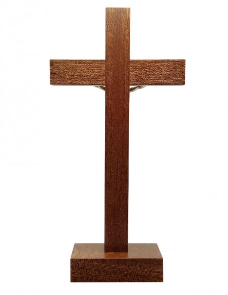 Croix en bois d'olivier et acajou - 22 cm - avec socle