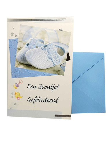 Felicitatiekaart Geboorte Jongen - Blauwe slofjes