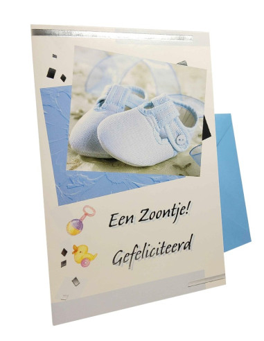 Geburtskarte für einen Jungen mit blauen Babyschuhen – Niederländisch