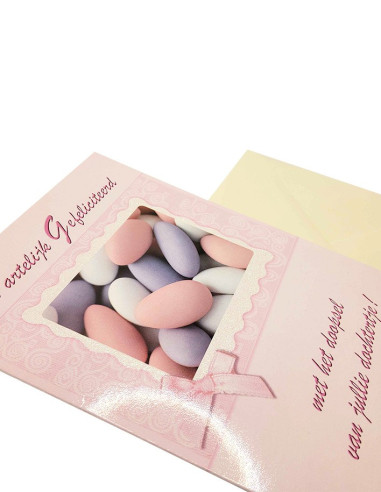 Tarjeta de felicitación para el bautizo de una niña - Dulces y purpurina