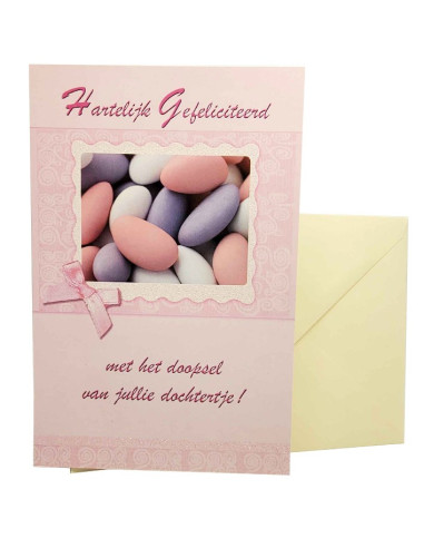 Doopkaart meisje met suikerbonen en glitter – Met envelop