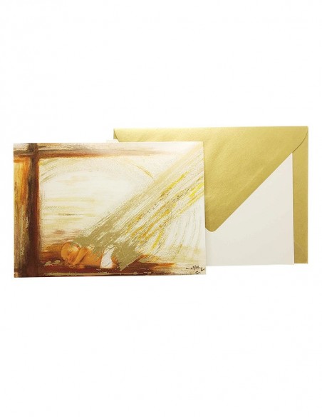 Geburtsglückwunschkarte - Baby und Goldverzierungen