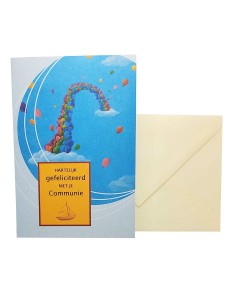 Felicitatiekaart voor een communie - Regenboog van ballonnen
