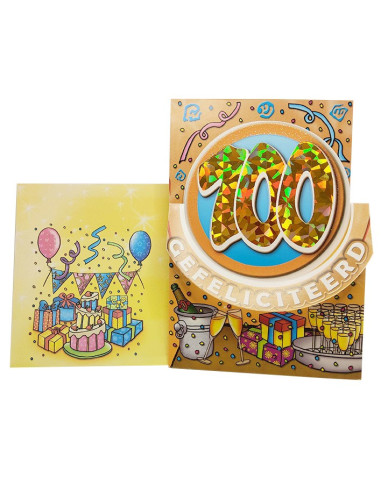 Birthday card with glitter and holographic number - 100 years
