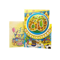 Tarjeta de cumpleaños con purpurina y número holográfico - 60 años