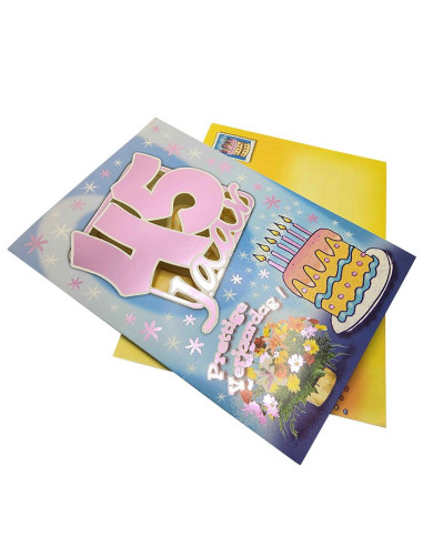 45th birthday card with shiny metallic pink number and envelope – 11.5 × 17 cm