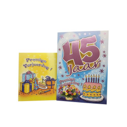 Tarjeta cumpleaños 45 años rosa metalizado con sobre – 11,5 × 17 cm