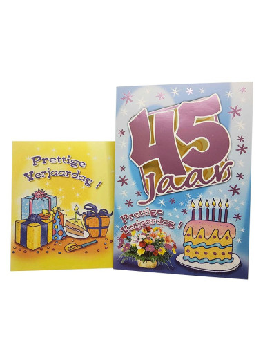 Tarjeta cumpleaños 45 años rosa metalizado con sobre – 11,5 × 17 cm