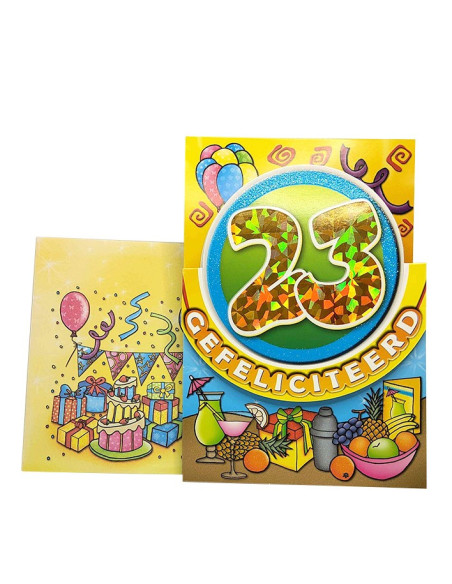 Carte d'anniversaire paillettes et chiffre holographique - 23 ans