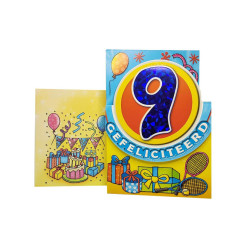 Birthday card with glitter and holographic number - 9 years old