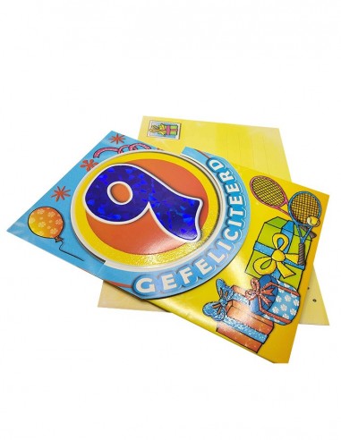 Verjaardagskaart met glitters en holografisch cijfer - 9 jaar