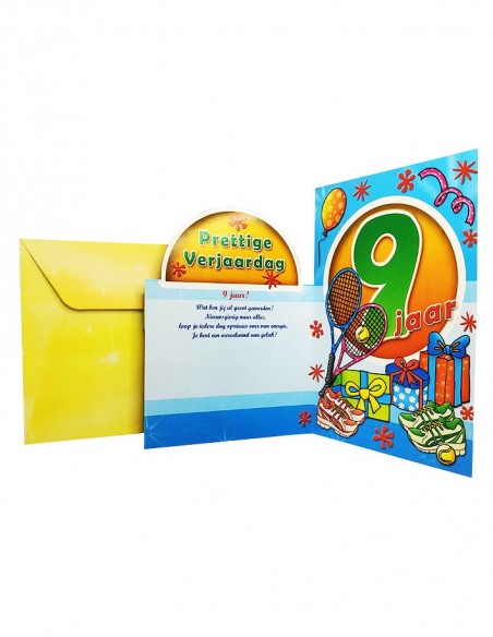 Birthday card with glitter and holographic number - 9 years old