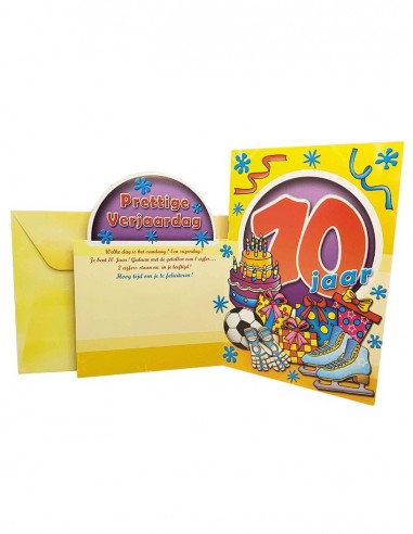 Carte d'anniversaire paillettes et chiffre holographique - 10 ans