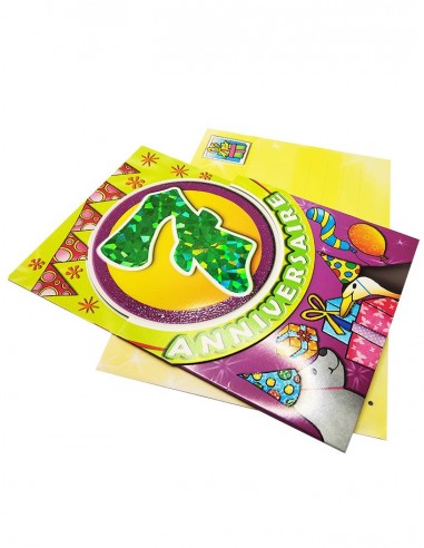 Carte d'anniversaire paillettes et chiffre holographique - 7 ans