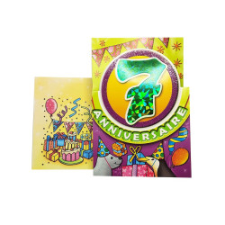 Verjaardagskaart met glitters en holografisch cijfer - 7 jaar