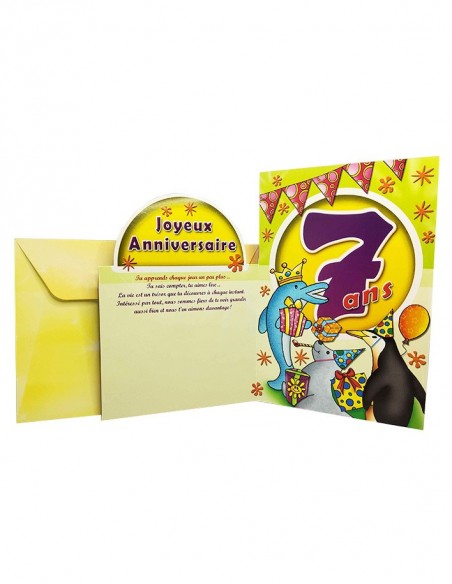 Carte d'anniversaire paillettes et chiffre holographique - 7 ans
