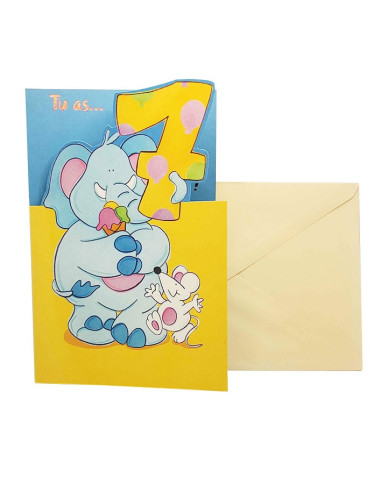 Birthday card with shiny metallic details - 7 years old