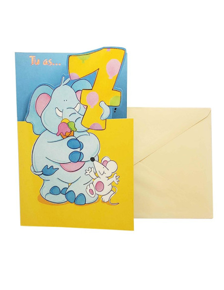 Birthday card with shiny metallic details - 7 years old