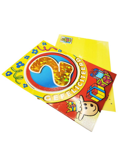 Tarjeta de cumpleaños con purpurina y número holográfico - 2 años