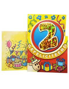 Biglietto di auguri con glitter e numero olografico - 2 anni