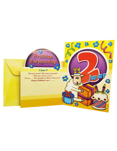 Carte d'anniversaire paillettes et chiffre holographique - 2 ans