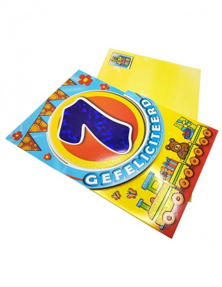 Carte d'anniversaire paillettes et chiffre holographique - 1 an