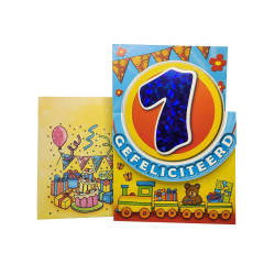 Tarjeta de cumpleaños con purpurina y número holográfico - 1 año