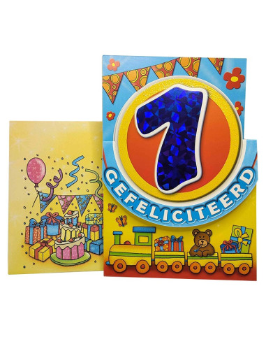 Tarjeta de cumpleaños con purpurina y número holográfico - 1 año