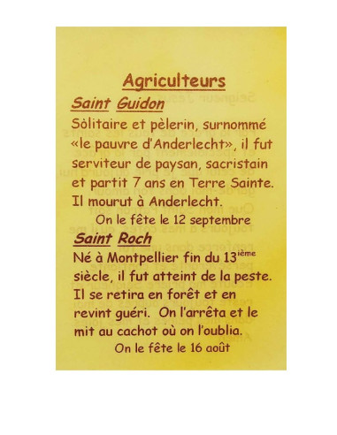Carte de prière Agriculteurs – Saint Guidon et Saint Roch