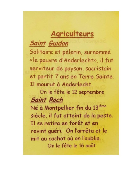 Prayer card to your patron saint - Farmers