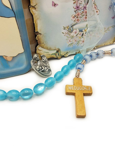 Set regalo battesimo blu con collana da dentizione - 5 pezzi