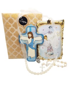 Baby Shower or Baptism Gift Set - White and Blue