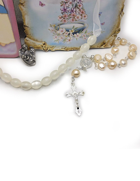 Borsa regalo per nascita o battesimo - Bianco e rosa